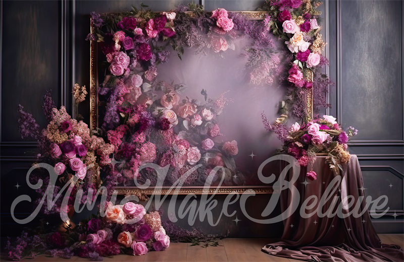 Kate Fine Art Dark Purple Floral Frame Vintage Wall Photography Backdrop Designed by Mini MakeBelieve