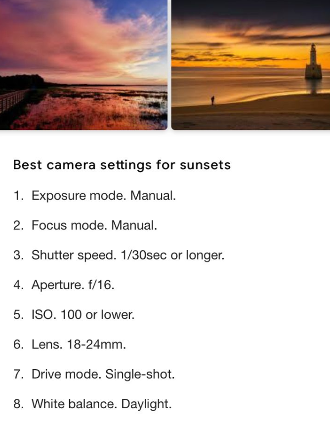 Camera Settings for Sunset Photography
